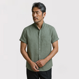 TIMOU 通気性のあるリネン混紡シャツ