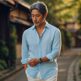 OLIVIER 着心地の良い長袖リネンシャツ