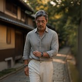 OLIVIER 着心地の良い長袖リネンシャツ