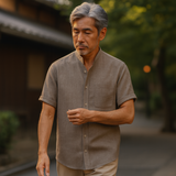 TIMOU 通気性のあるリネン混紡シャツ